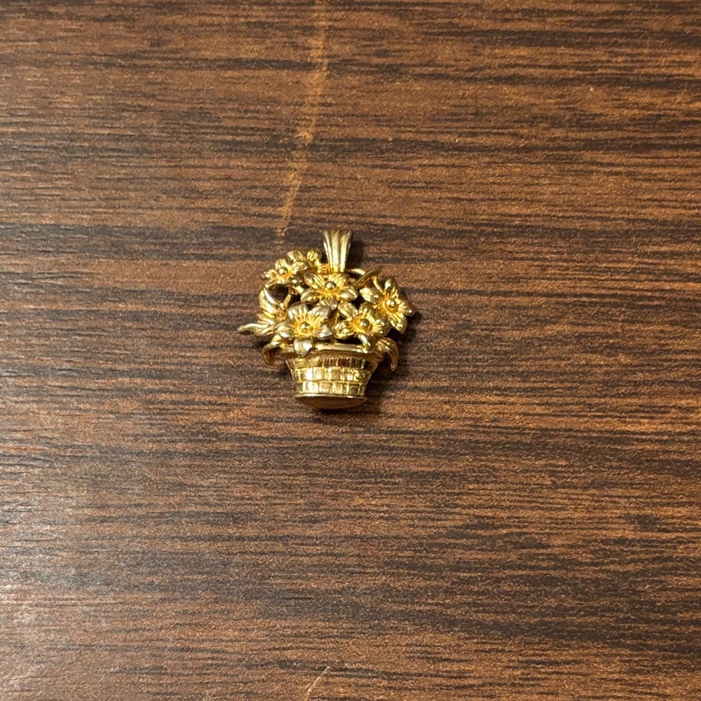 Gold over Sterling Flower Basket Pendant